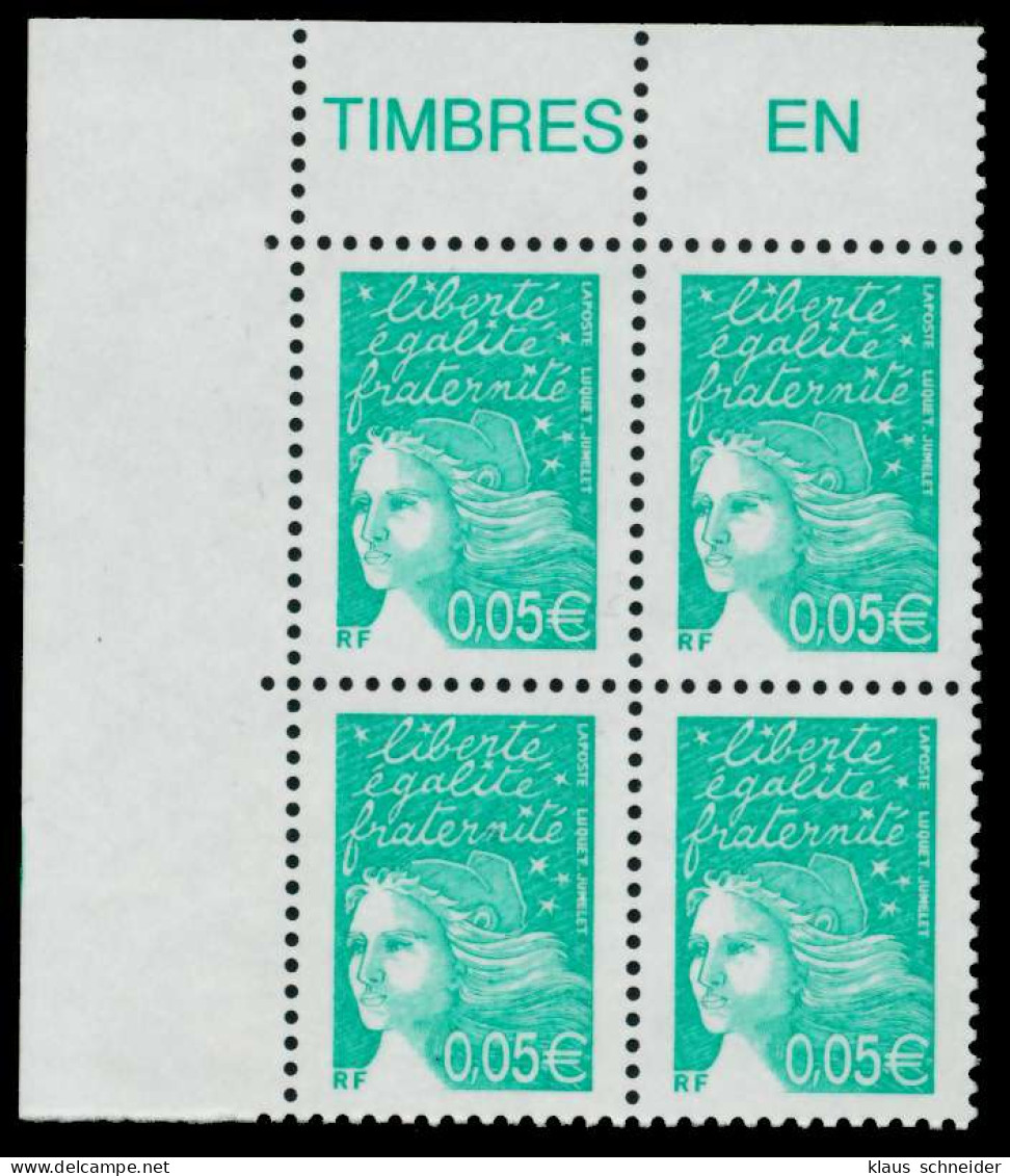 FRANKREICH 2002 Nr 3581IAy Postfrisch VIERERBLOCK ECKE-O X836552 - Unused Stamps