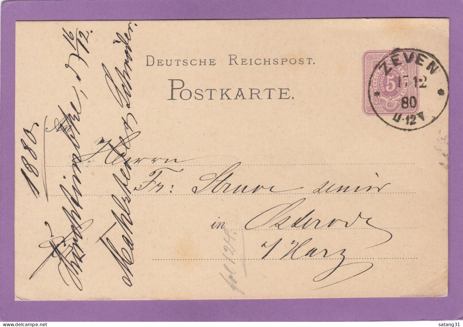 GANZSACHE MIT STEMPEL " ZEVEN ". - Cartes Postales