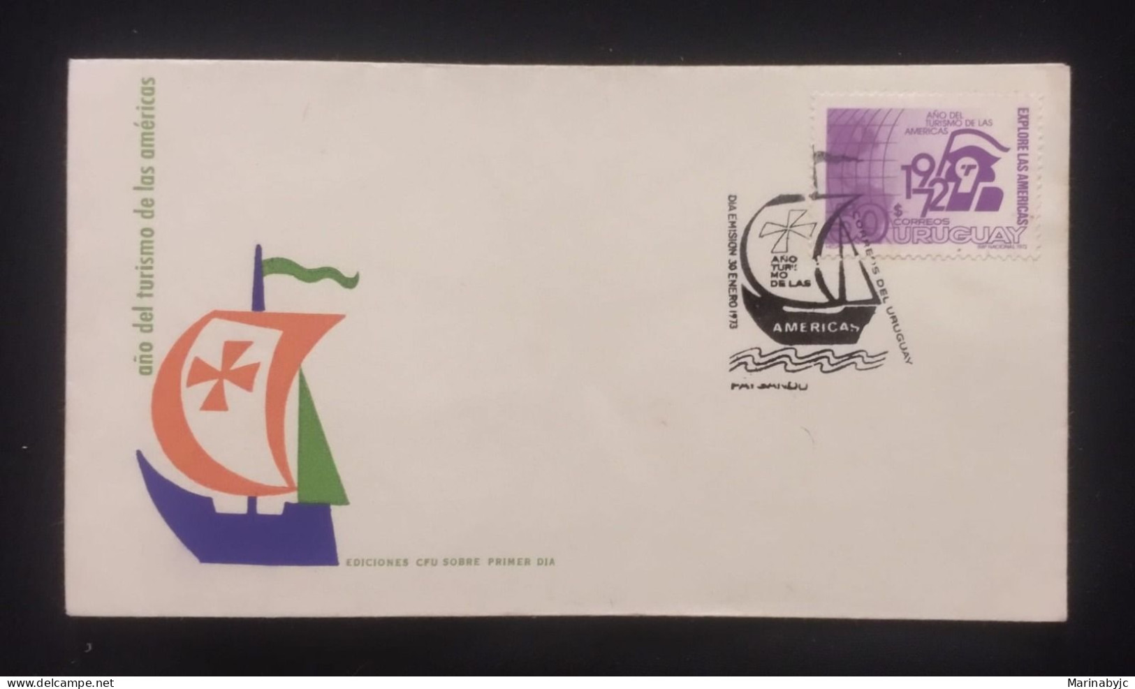 D)1973, URUGUAY, FIRST DAY COVER, ISSUE, YEAR OF TOURISM IN THE AMERICAS, FDC - Uruguay