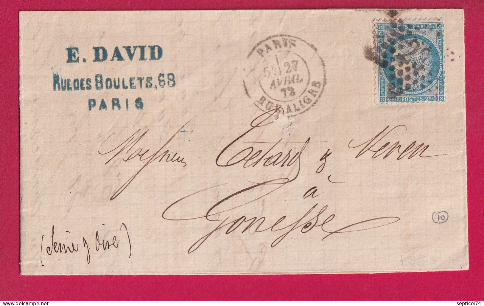 N°60 PARIS ETOILE 23 RUE ALIGRE POUR GONESSE SEINE ET OISE LETTRE - 1849-1876: Classic Period