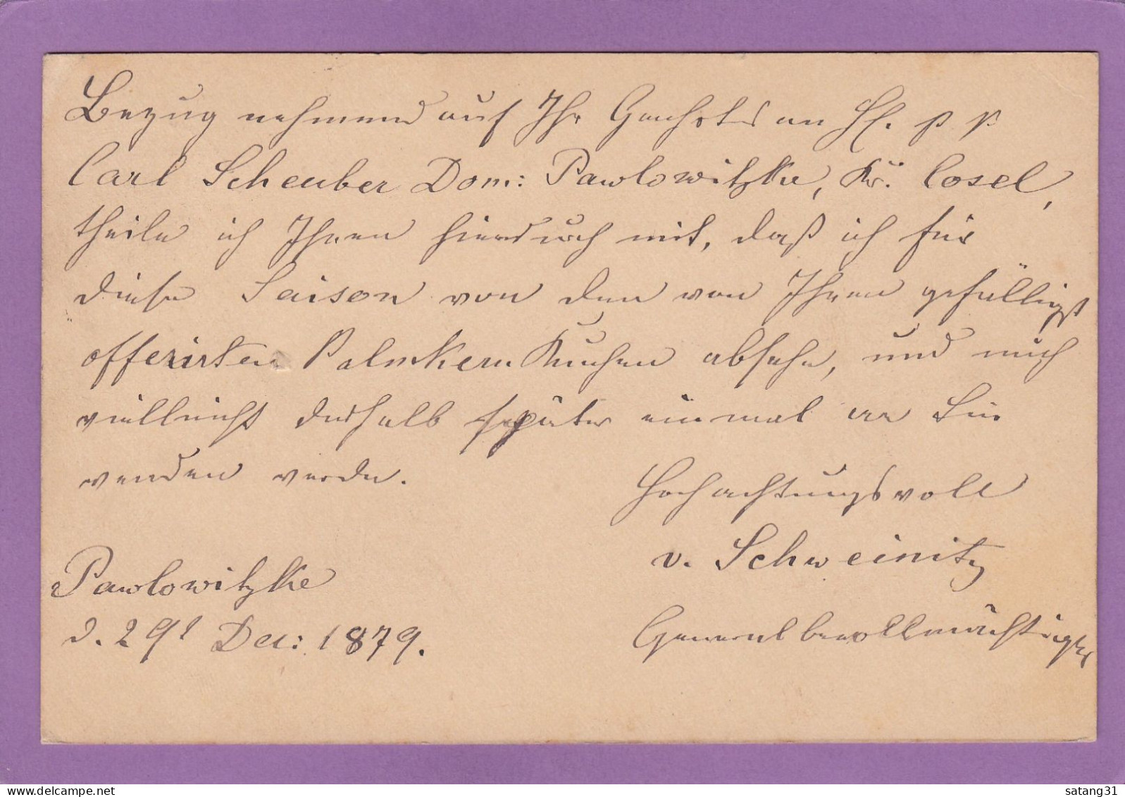 GANZSACHE MIT STEMPEL " GNADENFELD ". (PAWLOWICZKI,POLEN). - Briefkaarten