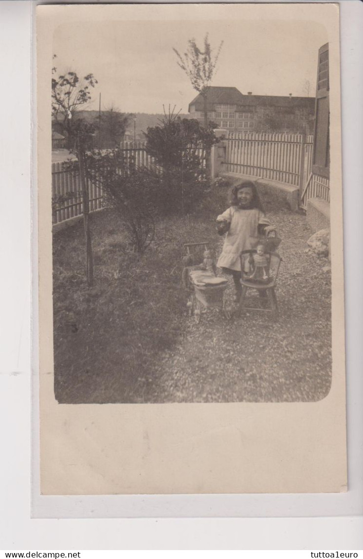 GIOCHI GIOCATTOLI FOTOGRAFIA 1916 BAMBINA CON PASSEGGINO E BAMBOLA DOLL - Giochi, Giocattoli