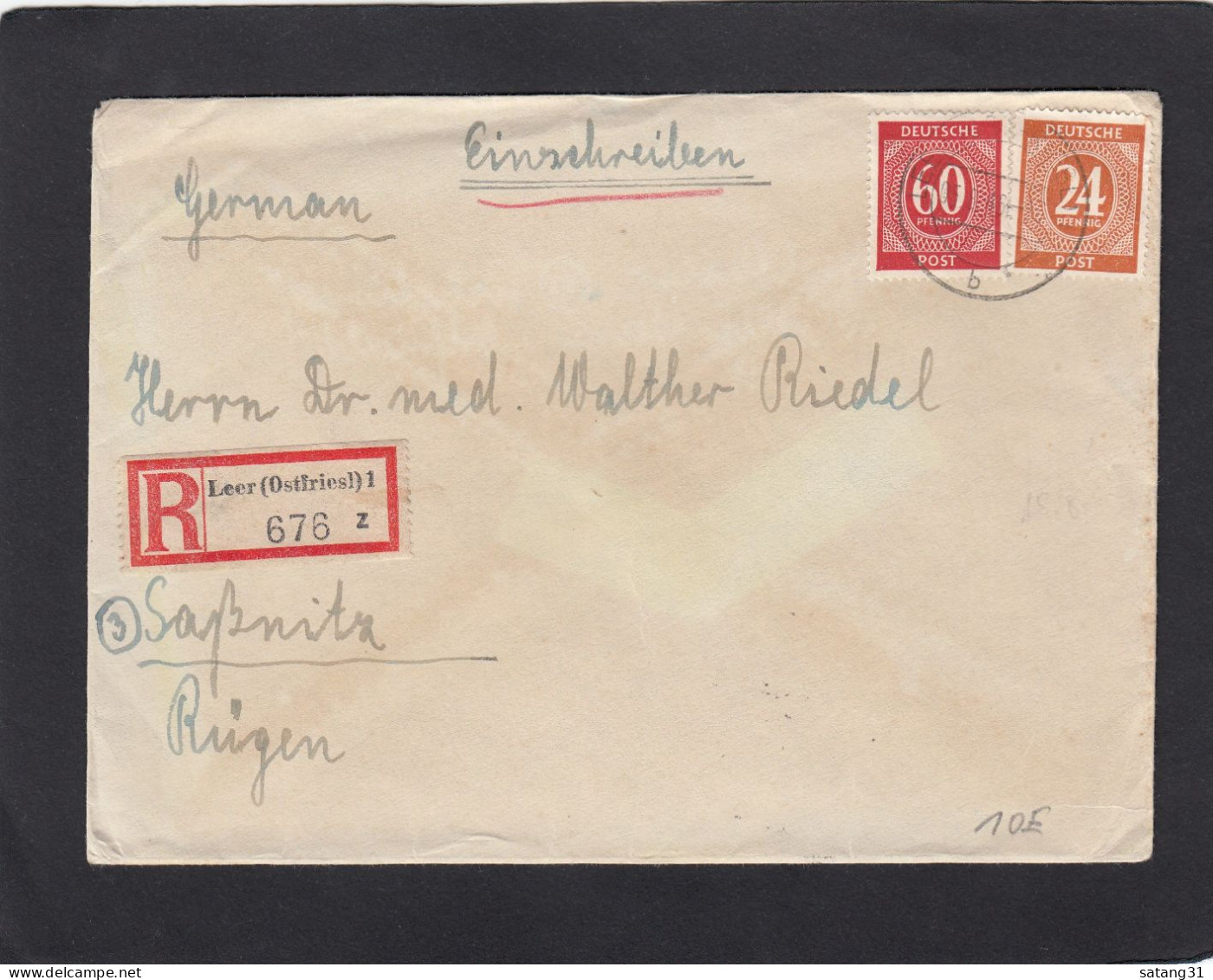 EINGESCHRIEBENER BRIEF AUS LEER NACH SASSNITZ,1946. - Covers & Documents