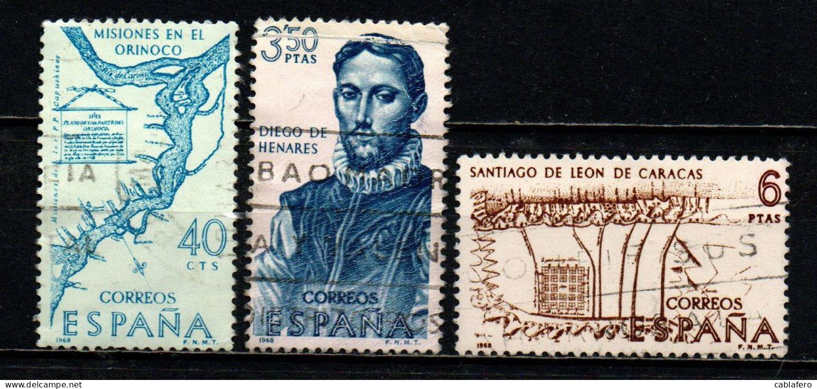 SPAGNA - 1968 - CONQUISTARORI DELL'AMERICA: DIEGO DI HENARES, CARTA DELL'ORINOCO E DI SANTIAGO- USATI - Used Stamps