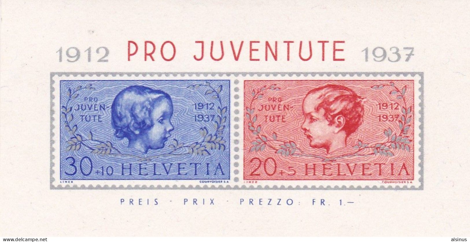 SUISSE - PRO JUVENTE - 1912 - 1937 - BLOC N° 30 - PREMIER JOUR 20 XII 1937 - Sonstige & Ohne Zuordnung