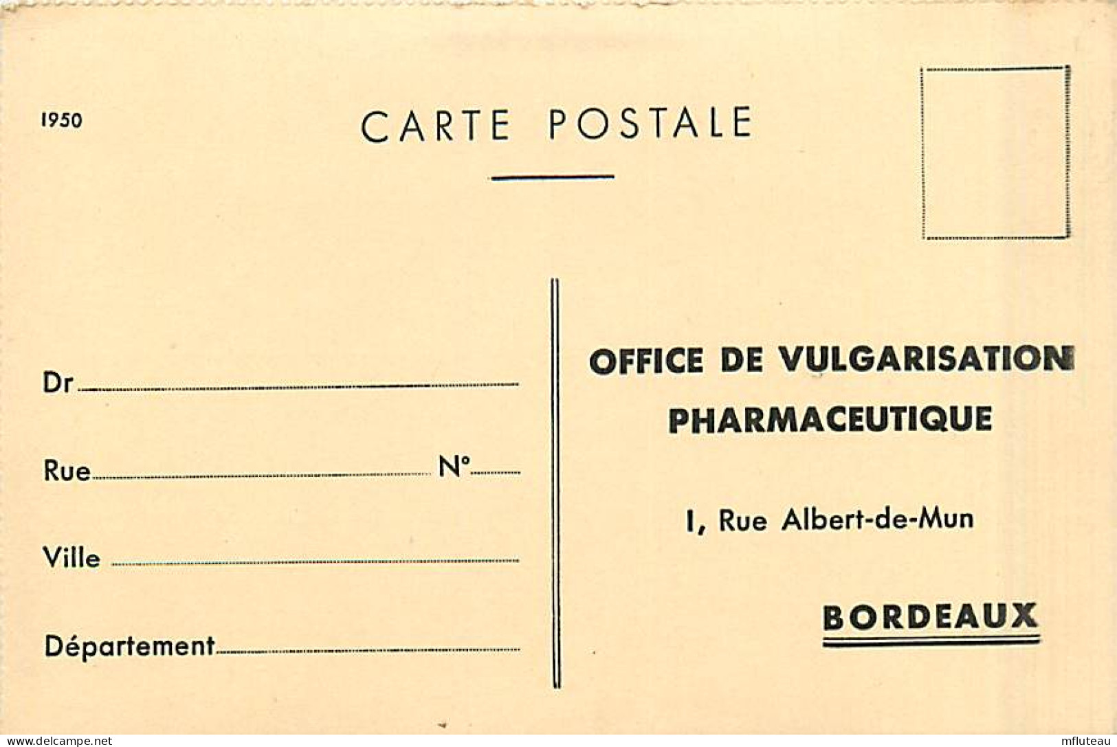 33* BORDEAUX  Vulgarisation Pharmacie -  Liste Remedes Au Verso MA92,0990 - Bordeaux