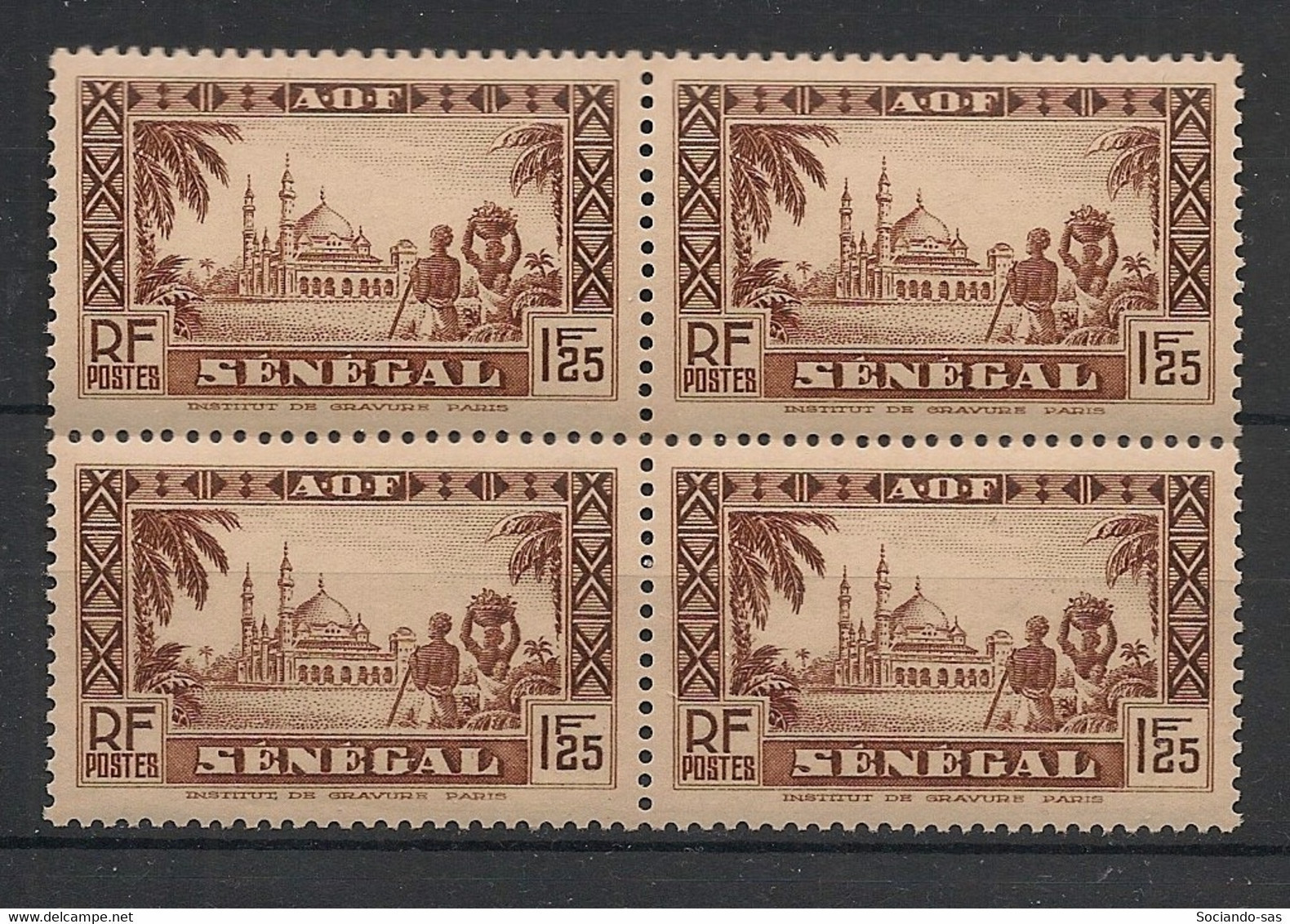 SENEGAL - 1935 - N°YT. 130 - Mosquée De Djourbel 1f25 - Bloc De 4 - Neuf Luxe ** / MNH / Postfrisch - Ungebraucht