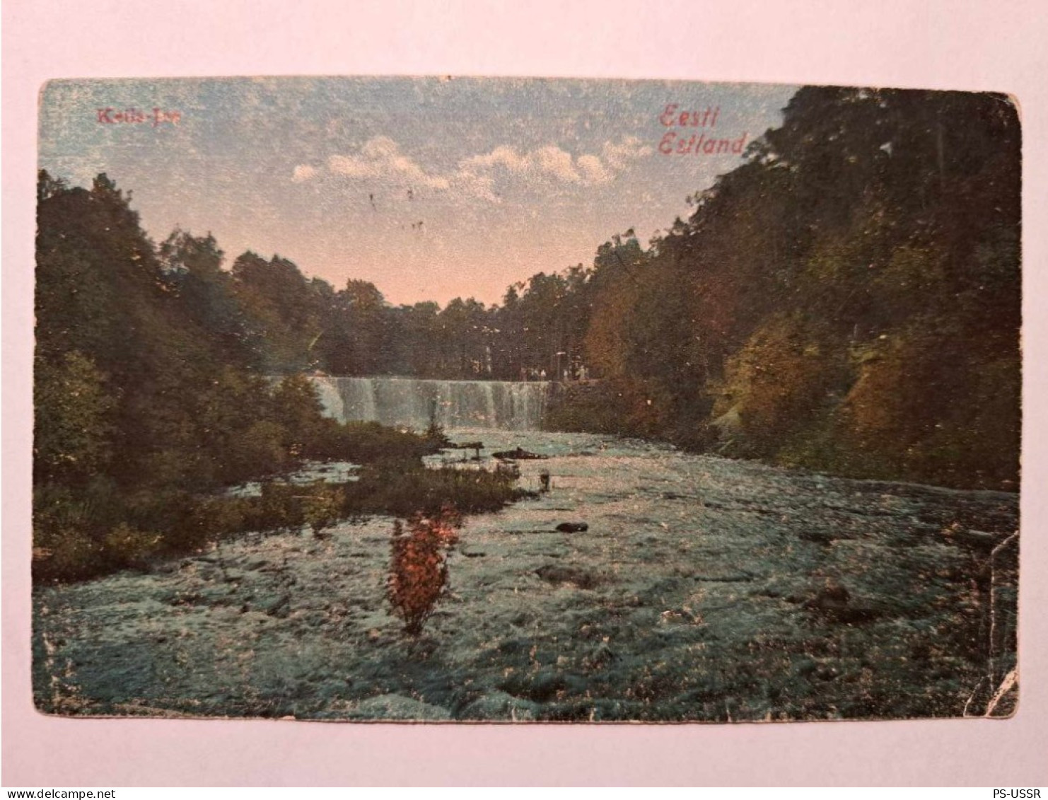 ESTONIA 1919 KEILA-JOA SOLDIER'S RESERVE BATTALION WORKING RODS WATERFALL RIVER POSTCARD USED - Estonia