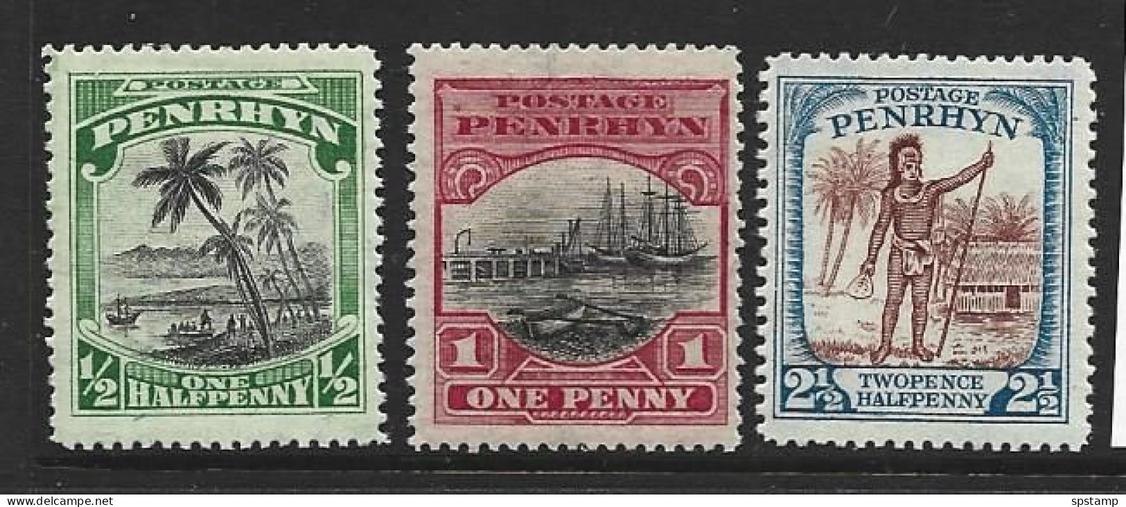 Penrhyn Island 1927 - 1929 Later Issued Scenes Definitives Set Of 3 MLH - Penrhyn