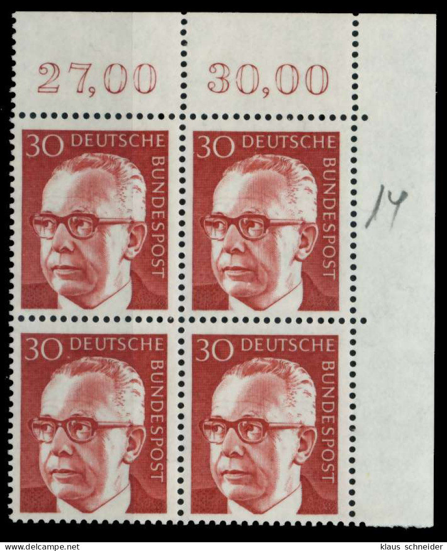 BRD DS HEINEM Nr 638 Postfrisch VIERERBLOCK ECKE-ORE X74B706 - Unused Stamps