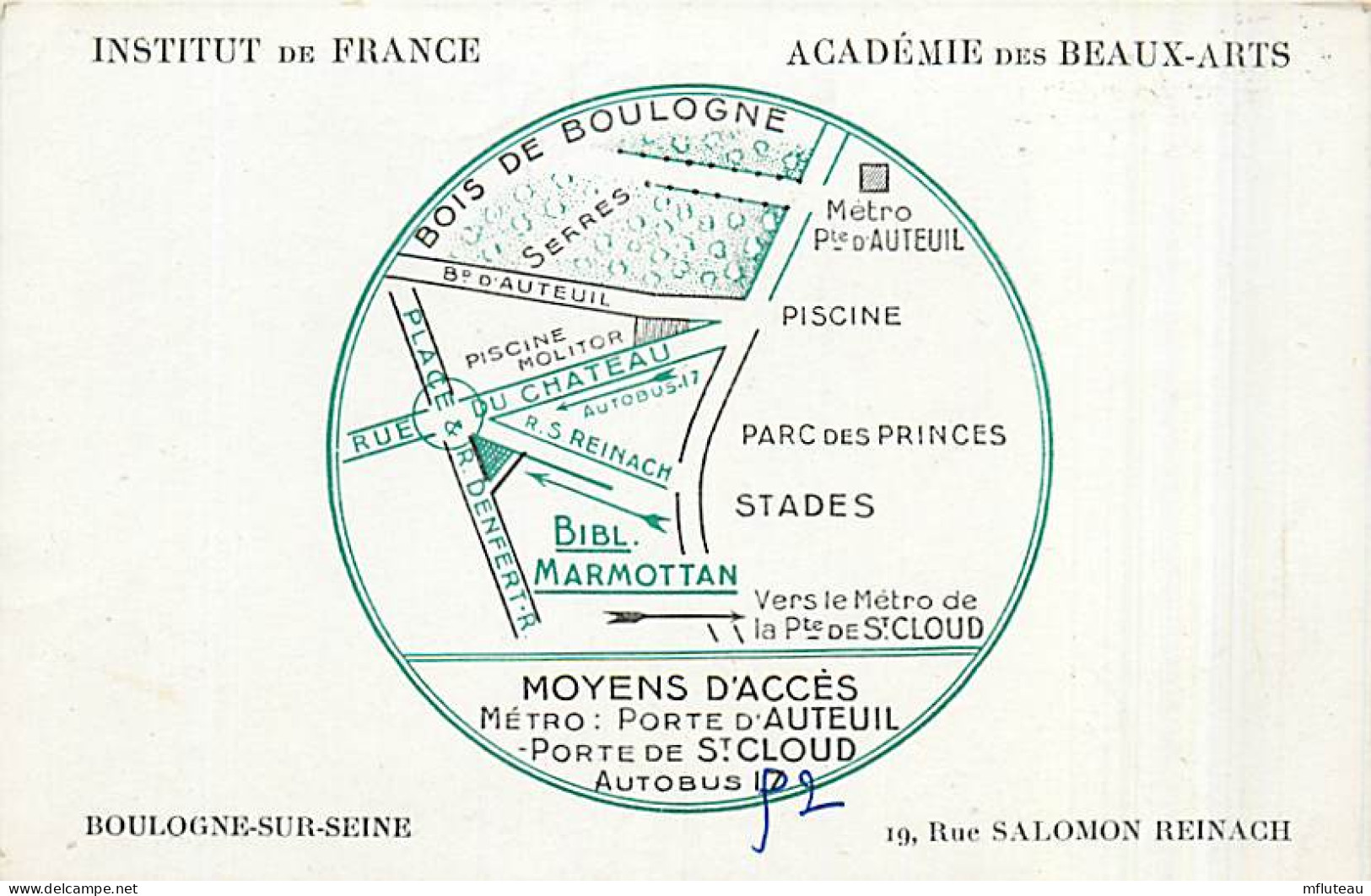 92* BOULOGNE SUR SEINE Academie Beaux Arts           MA98,0281 - Altri & Non Classificati