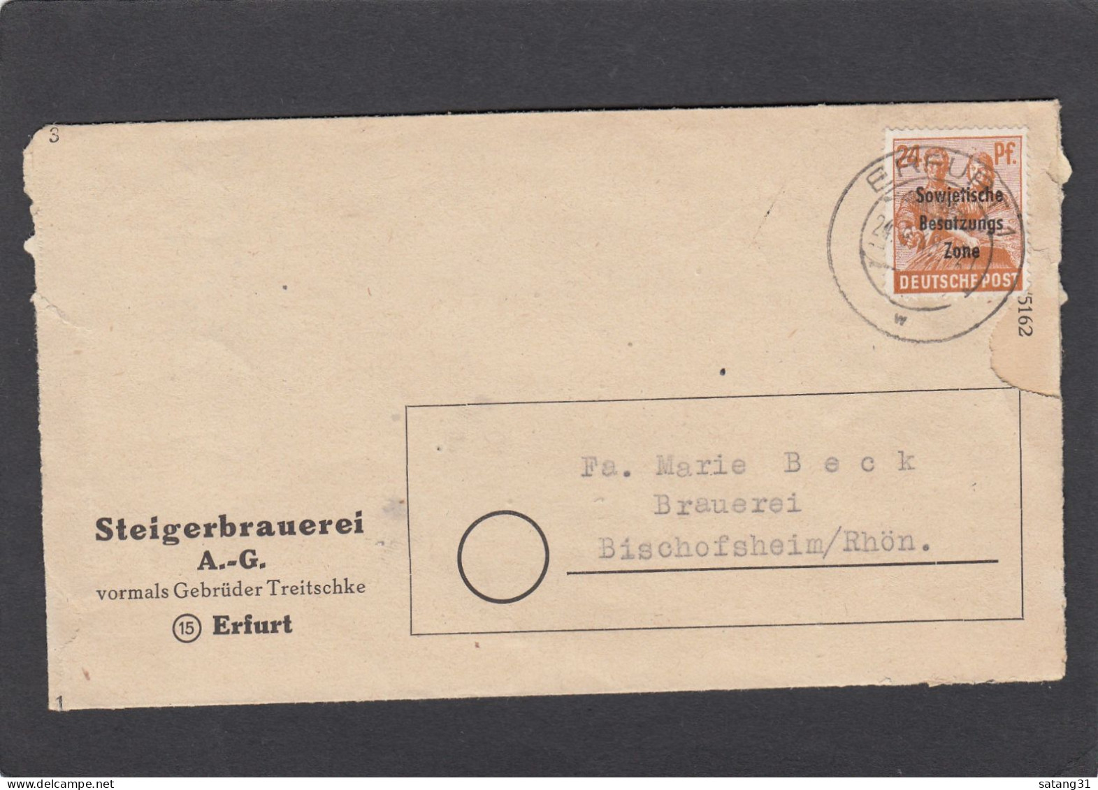 STEIGERBRAUEREI A.G., ERFURT.BRIEF AN DIE BECK BRAUEREI IN BISCHOFSHEIM,1948. - Briefe U. Dokumente