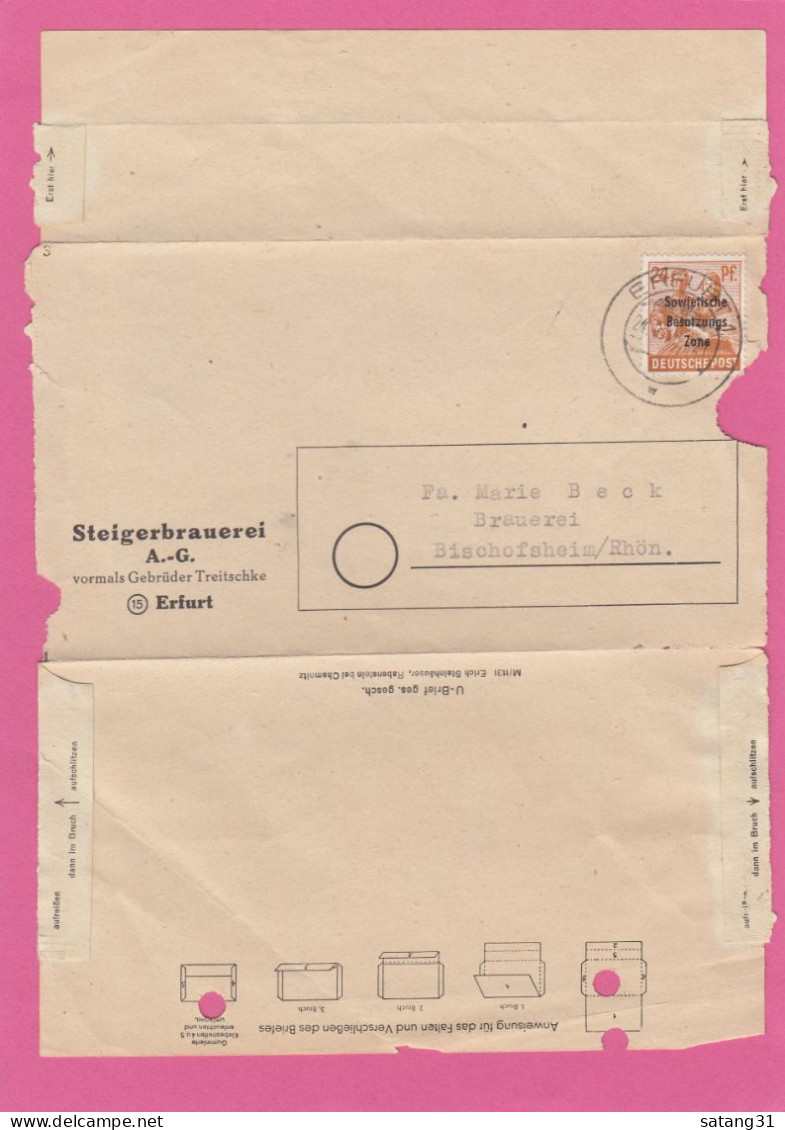 STEIGERBRAUEREI A.G., ERFURT.BRIEF AN DIE BECK BRAUEREI IN BISCHOFSHEIM,1948. - Storia Postale