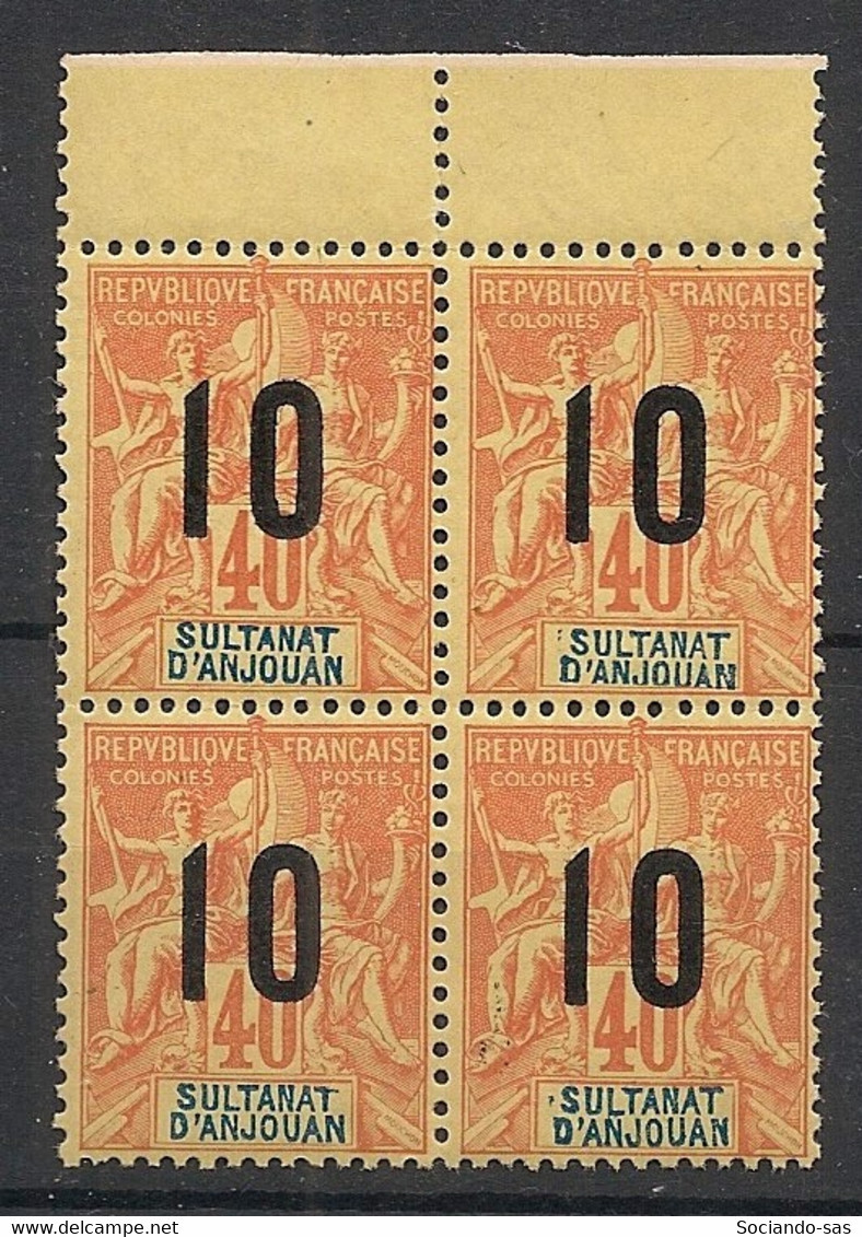 ANJOUAN - 1912 - N°YT. 26 - Type Groupe 10 Sur 40c Orange - Bloc De 4 - Neuf Luxe ** / MNH / Postfrisch - Unused Stamps