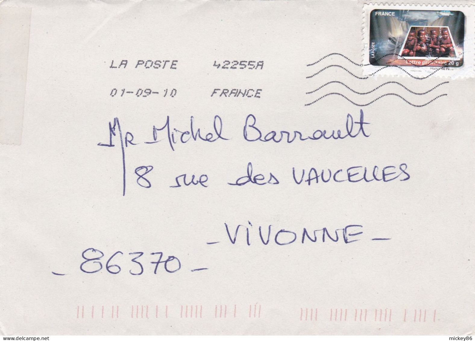 2010-timbre Adhésif Seul Sur Lettre ---cachet  01-09-10 --tp  L'eau - 1961-....