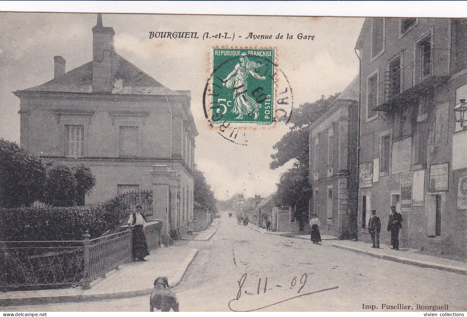Bourgueil (37 Indre Et Loire) Avenue De La Gare - édit. Fusellier Circulée 1909 - Andere & Zonder Classificatie