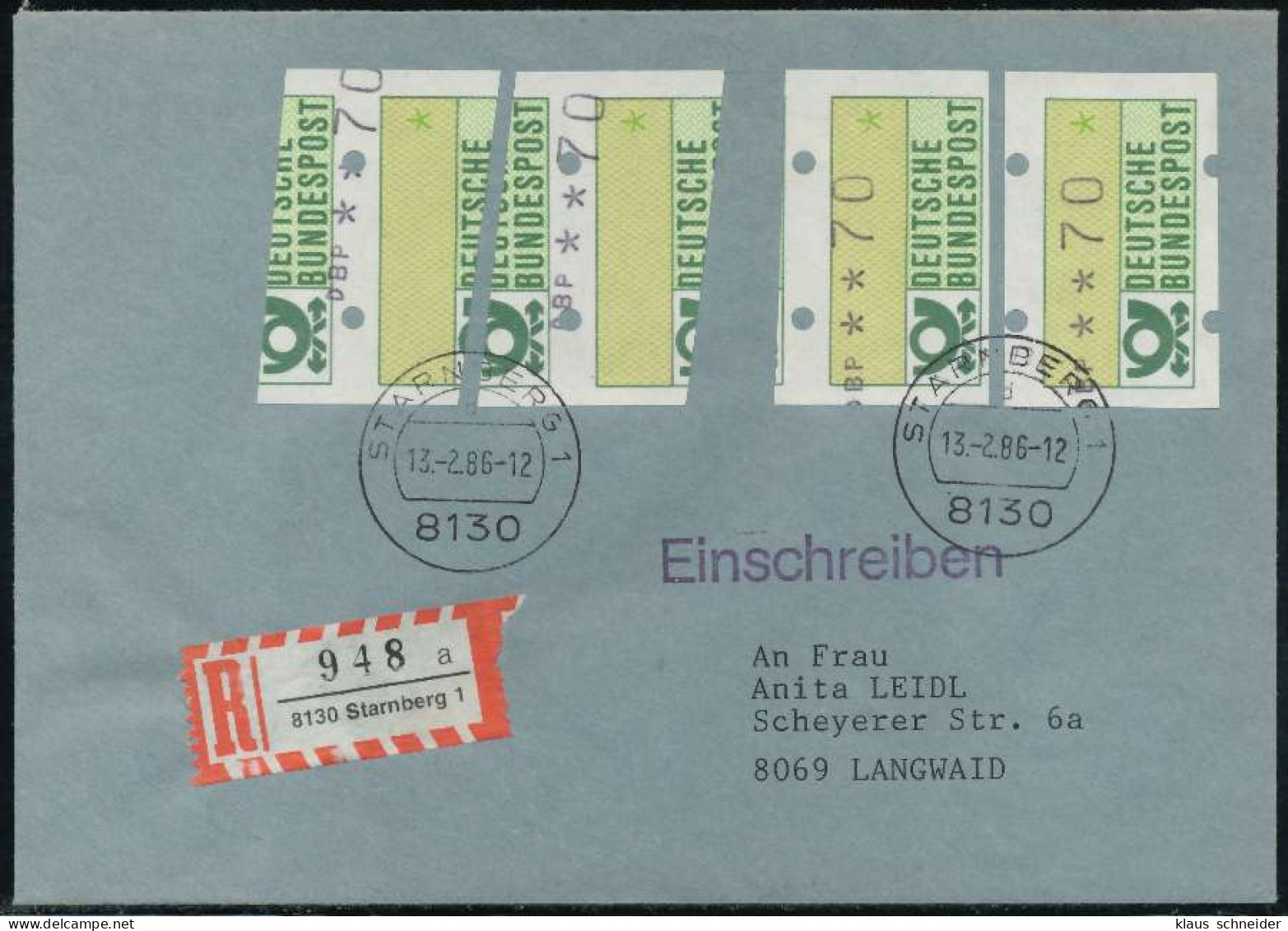 BRD ATM1-070 BRIEF MEF STARNBERGER SPRINGER X7E43EE - Automatenmarken [ATM]