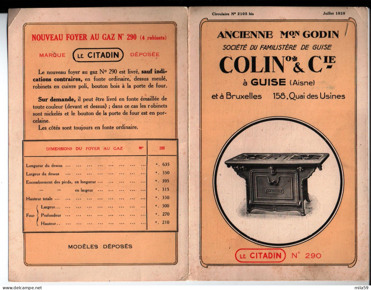 Ancienne Maison Godin, Sté Du Familistère De Guise Colin & Cie. Bruxelles. Le Citadin. Foyer Au Gaz. - 1900 – 1949