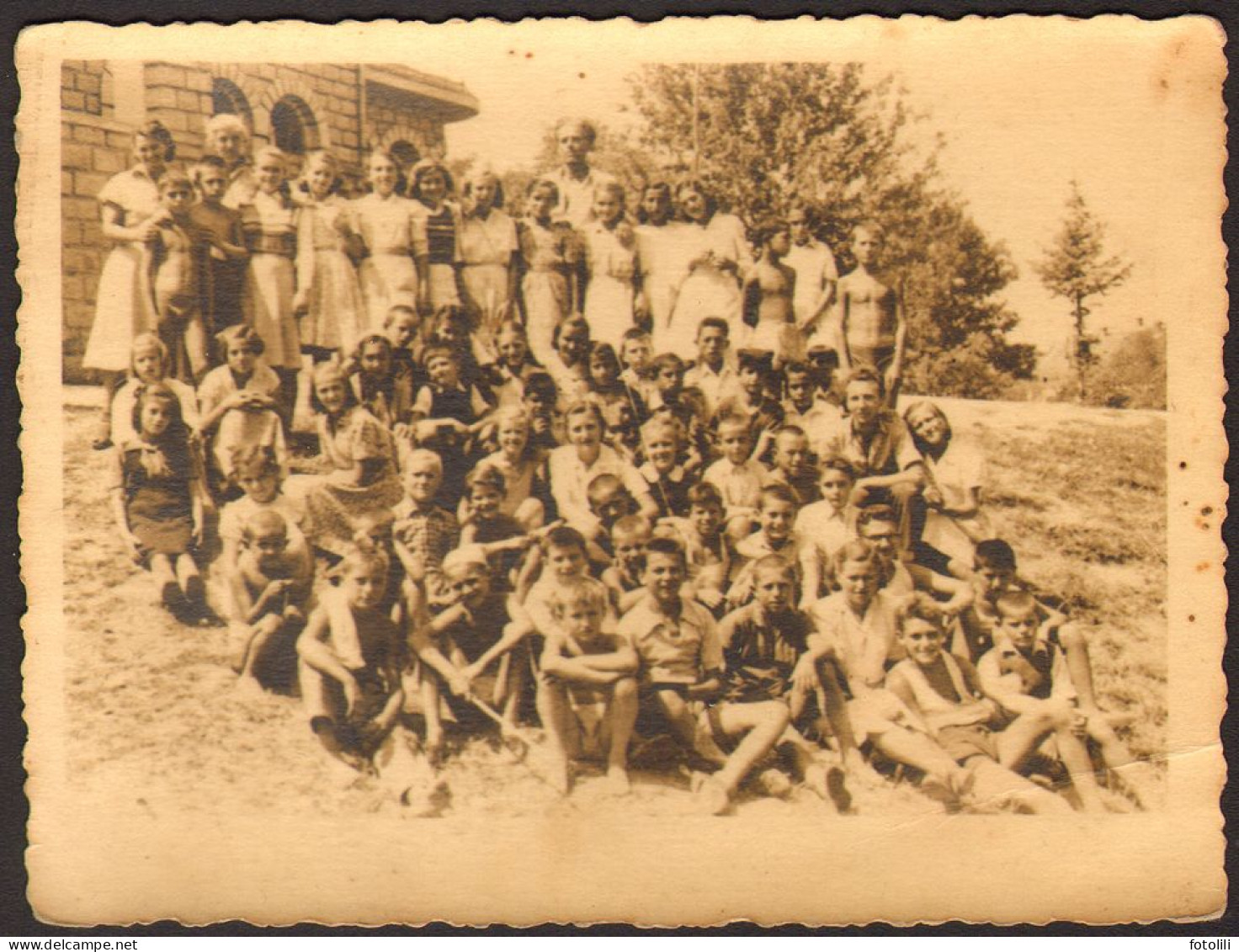 Group Boys And Girls On Beach  Old Photo 8x11 Cm #41165 - Anonyme Personen