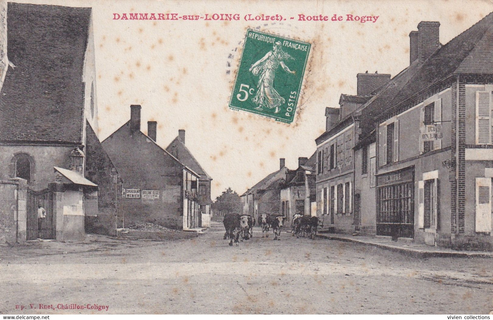 Dammarie Sur Loing (45 Loiret) Route De Rogny - Vaches - édit. Ruet - Autres & Non Classés