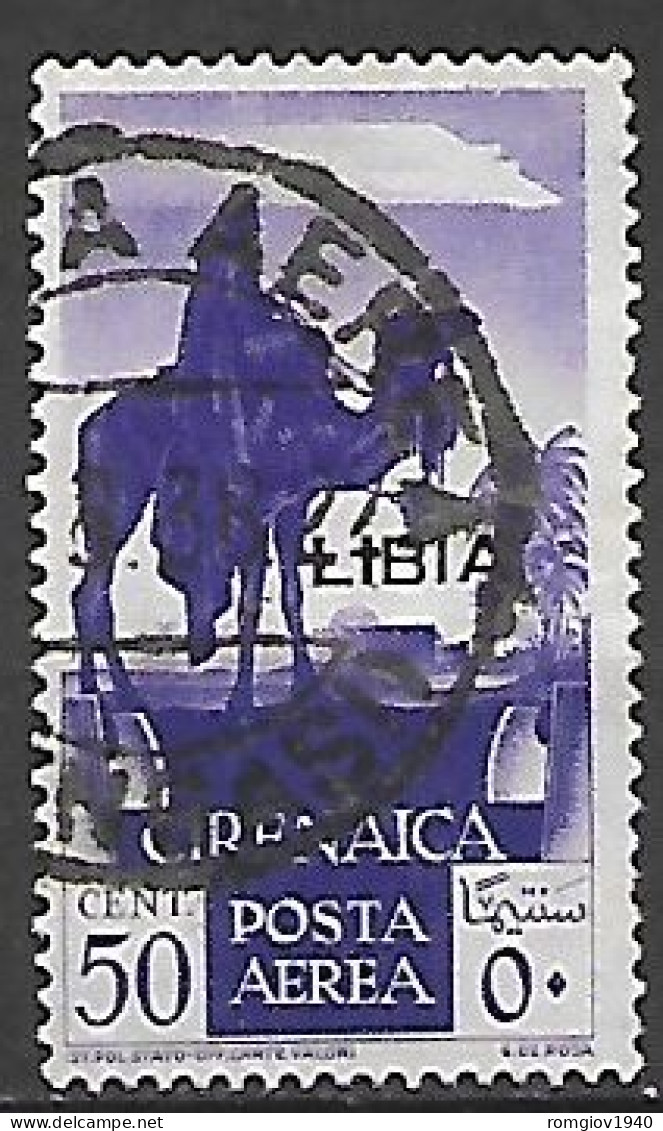 LIBIA COLONIA  ITALIANA  POSTA AEREA  1936  FRANCOBOLLO SOPRASTAMPATO SASS. 27 USATO VF - Libya