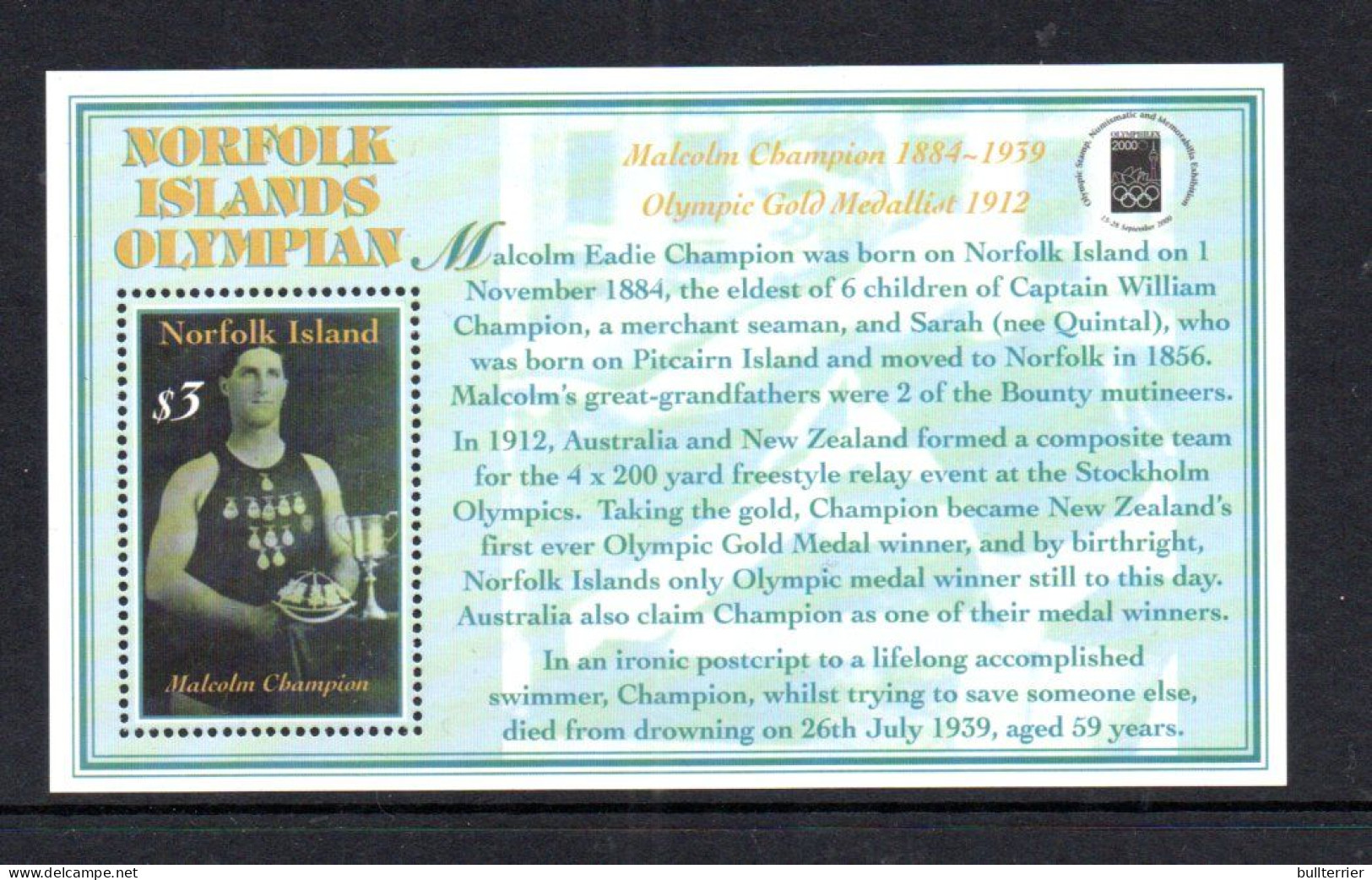 OLYMPICS - Norfolk Island - 2000 - Sydney Olympics Souvenir Sheet   MNH, - Sommer 2000: Sydney