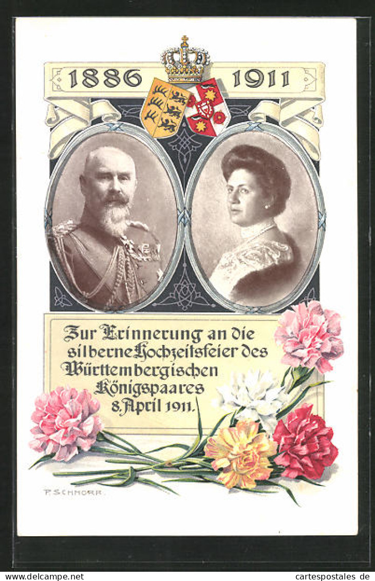 AK Erinnerung An Die Silberne Hochzeit Des Württembergischen Königspaares 1911  - Familles Royales