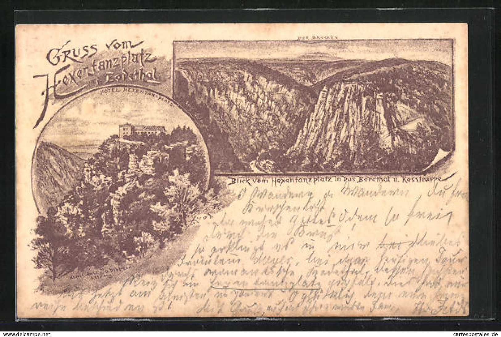 Vorläufer-Lithographie Ganzsache PP6F71/017: Thale /Harz, 1887, Hotel Hexentanzplatz, Blick über Das Bodetal  - Cartoline