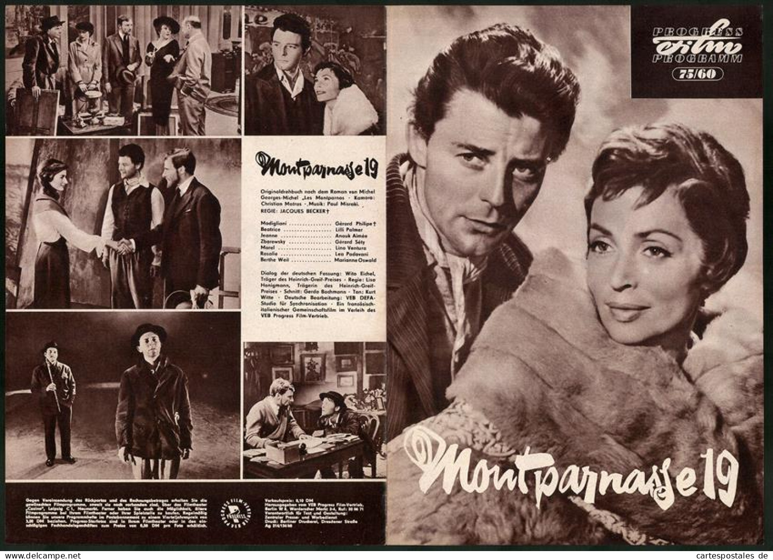 Filmprogramm PFP Nr. 75 /60, Montparnasse 19, Gérard Philipe, Lilli Palmer, Regie: Jacques Becker  - Revistas