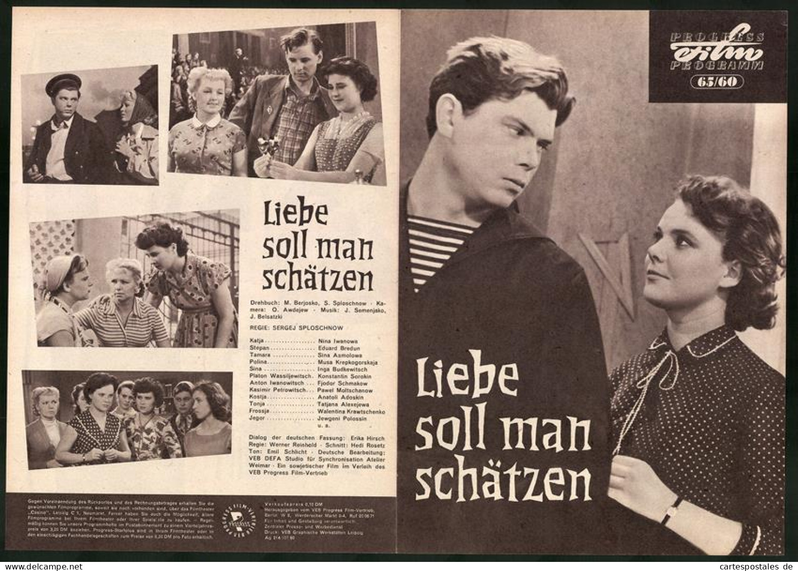 Filmprogramm PFP Nr. 65 /60, Liebe Soll Man Schätzen, Nina Iwanowa, Eduard Bredun, Regie: Sergej Sploschnow  - Revistas