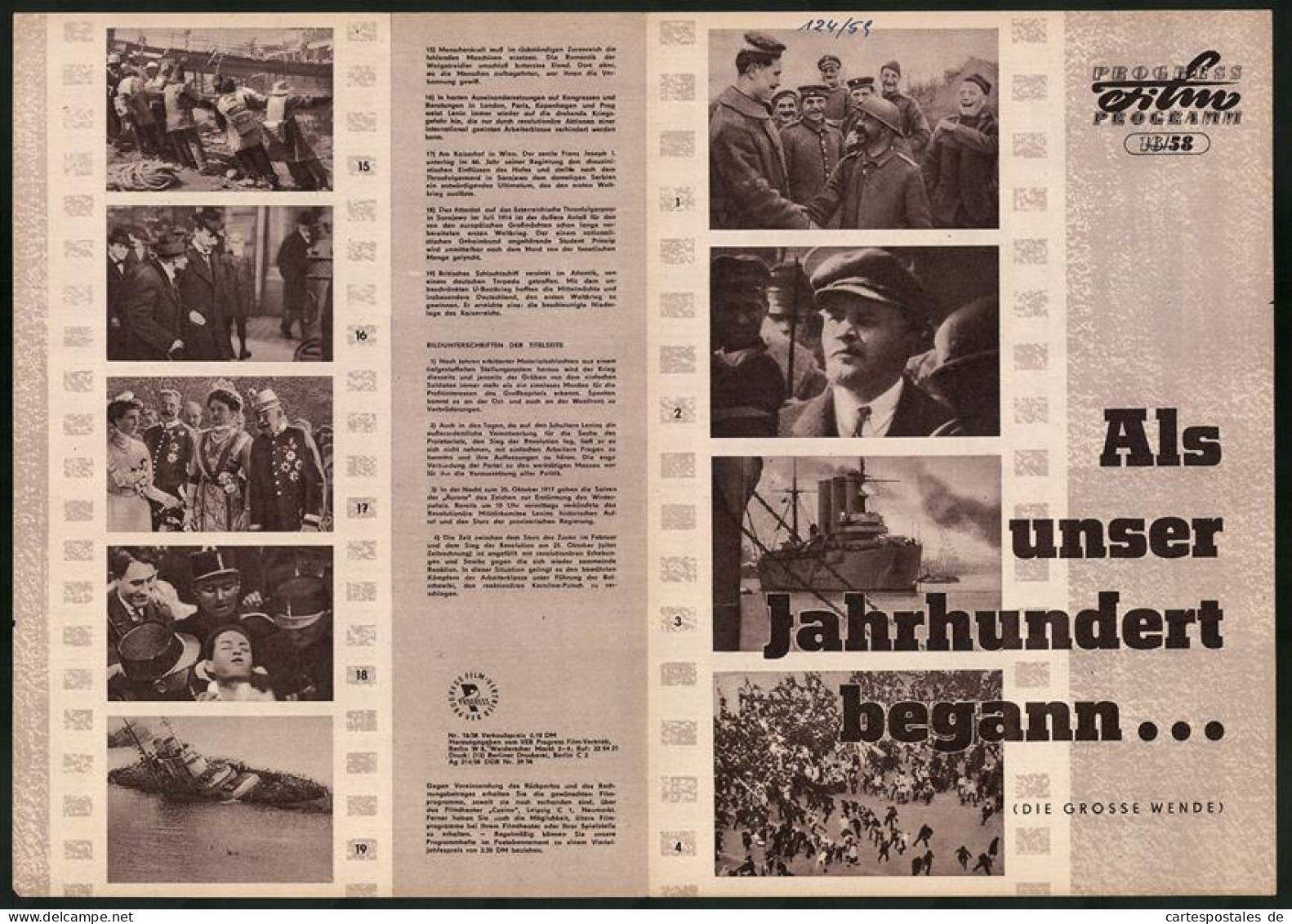 Filmprogramm PFP Nr. 16 /58, Als Unser Jahrhundert Begann..., Dokumentarfilm, Regie: Sergei Gurow  - Revistas