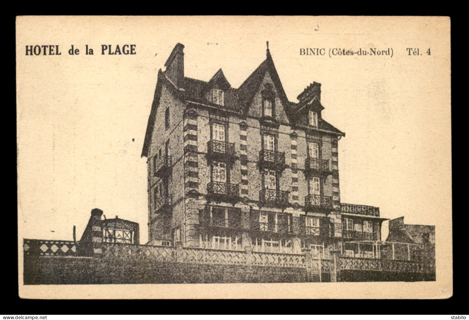 22 - BINIC - HOTEL DE LA PLAGE - CARTE NOTE - Binic