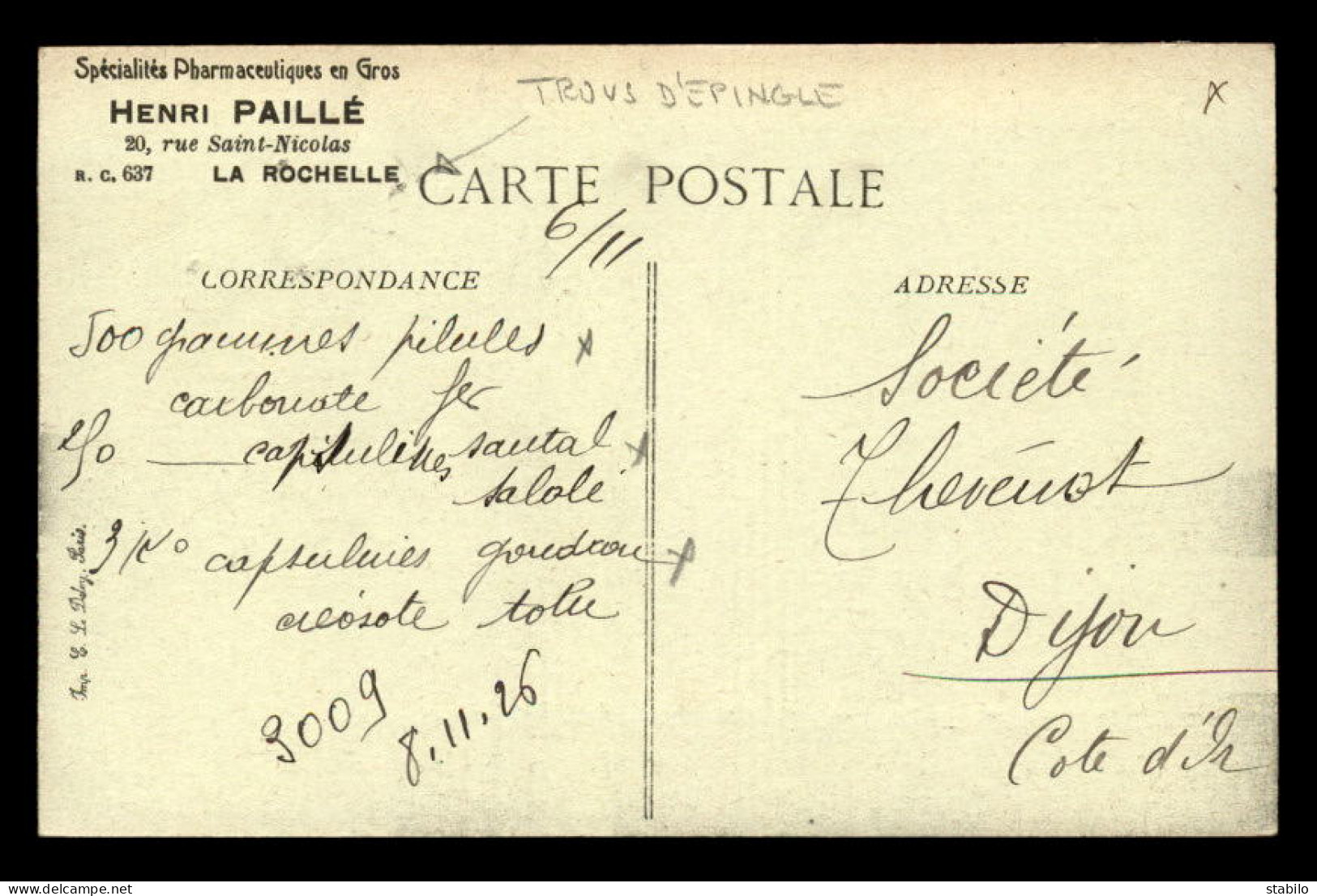 22 - LEZARDRIEUX - LE TRIEUX - TOURELLE DES PERDRIX - CARTE DE SERVICE HENRI PAILLE LA ROCHELLE - VOIR ETAT - Autres & Non Classés