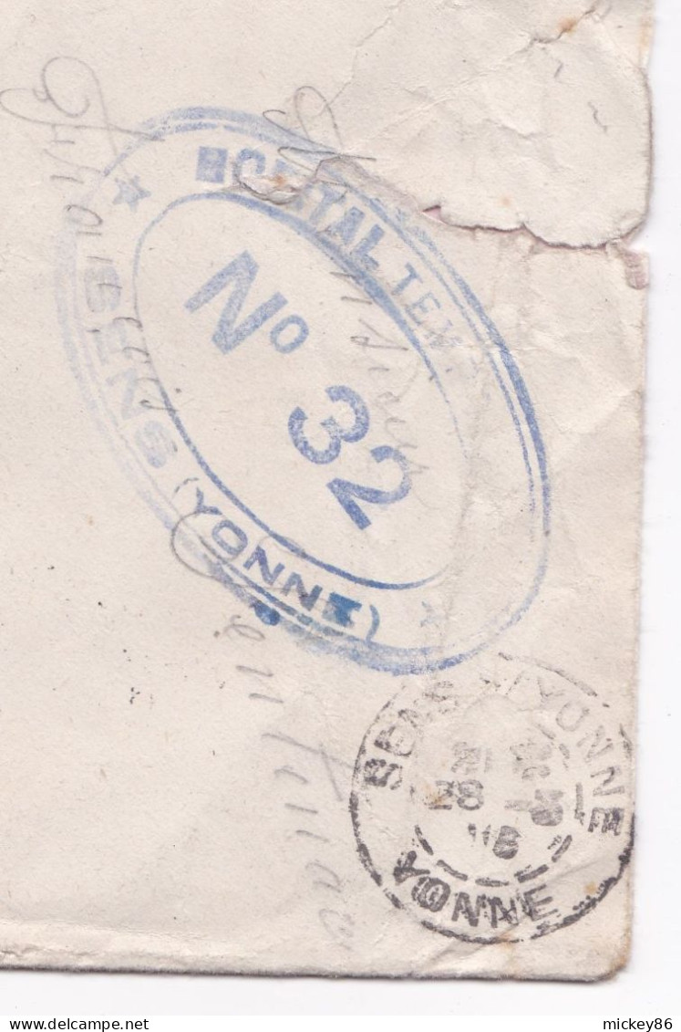 Guerre 14-18 --lettre En F.M De SENS-89 Pour PERPIGNAN-66--Cachet Hôpital Temporaire N° 32..cachet - Guerre De 1914-18