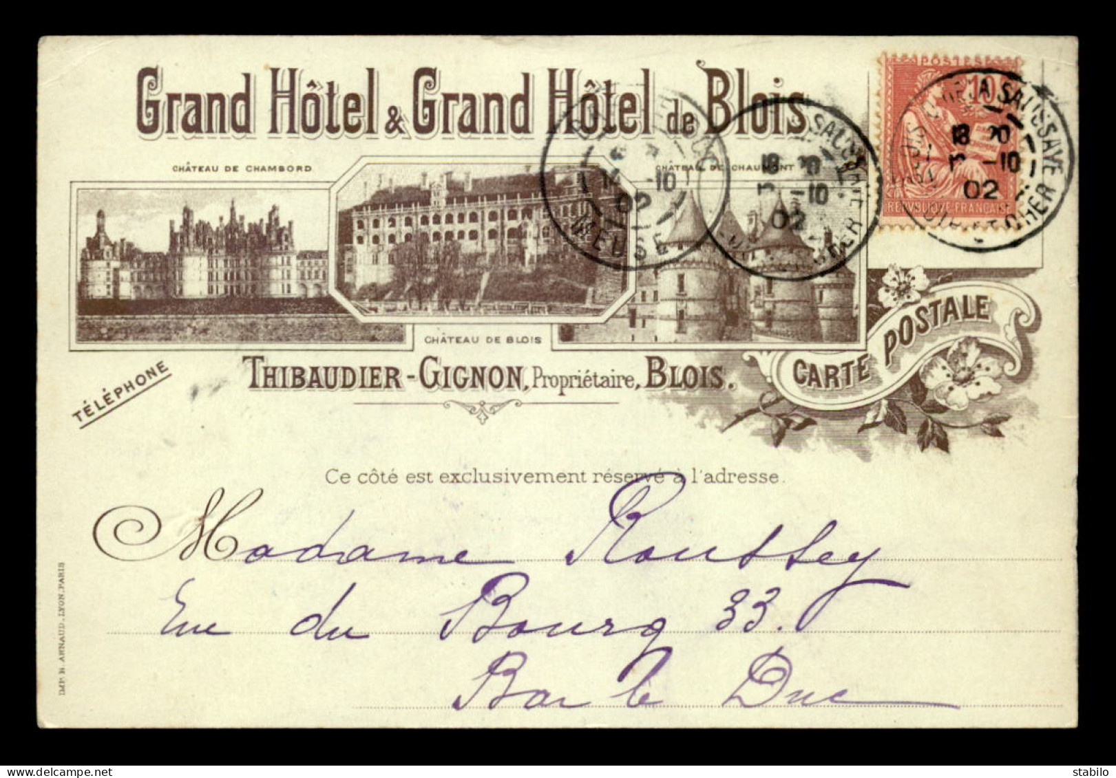 41 - BLOIS - GRAND HOTEL & GRAND HOTEL DE BLOIS - THIBAUDIER-GIGNON PROPRIETAIRE - COMMANDE DE CONFITURES DE BAR-LE-DUC  - Blois
