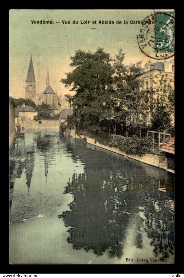 41 - VENDOME - VUE DU LOIR ET ABSIDE DE LA CATHEDRALE - CARTE TOILEE ET COLORISEE - Vendome