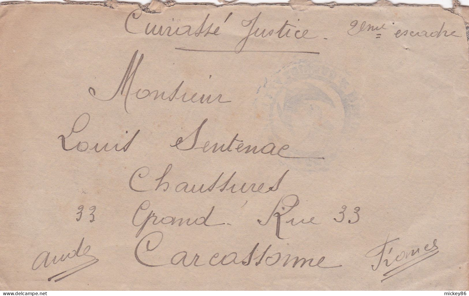 Guerre 14-18 --lettre En F.M Du Cuirassé JUSTICE  Pour CARCASSONNE-11--Cachet - Guerre De 1914-18