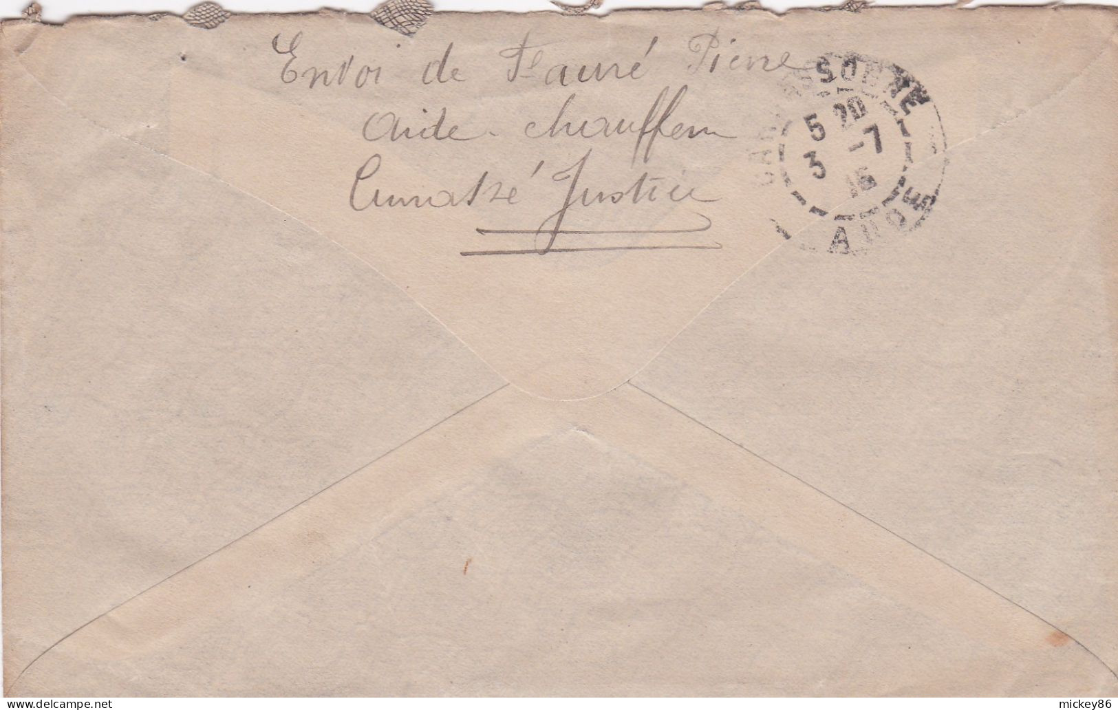Guerre 14-18 --lettre En F.M Du Cuirassé JUSTICE  Pour CARCASSONNE-11--Cachet - 1. Weltkrieg 1914-1918