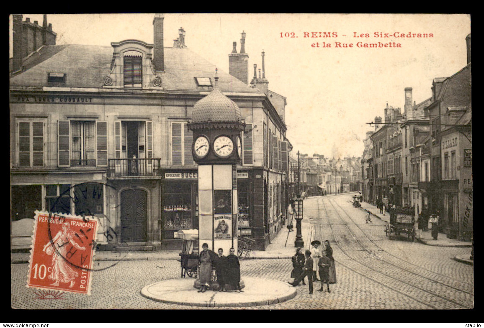 51 - REIMS - LES SIX CADRANS ET LA RUE GAMBETTA - Reims