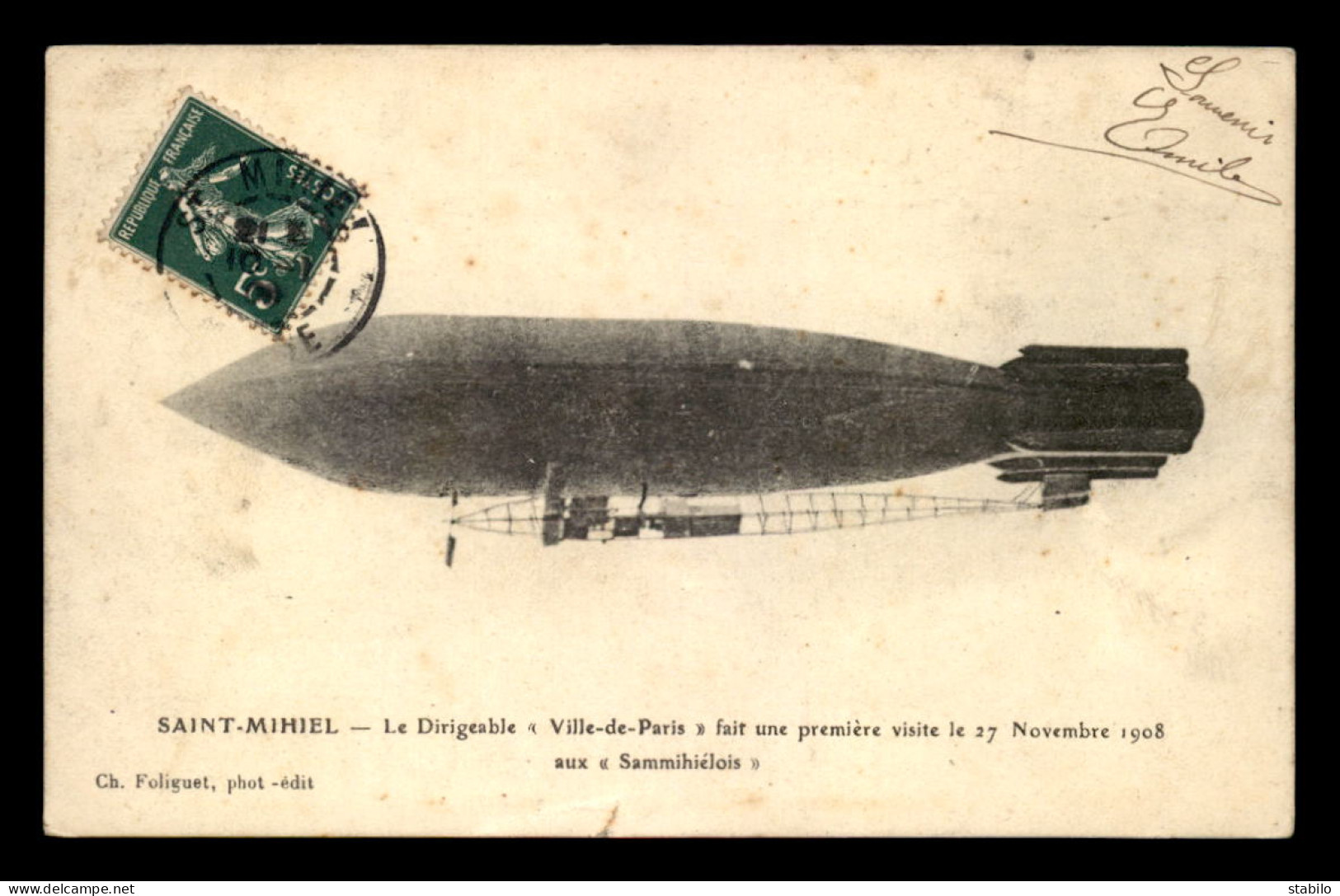 55 - SAINT-MIHIEL - LE DIRIGEABLE VILLE-DE-PARIS FAIT UNE PREMIERE VISITE LE 27 NOV 1908 AUX SAMMIHIELOIS - VOIR ETAT - Saint Mihiel