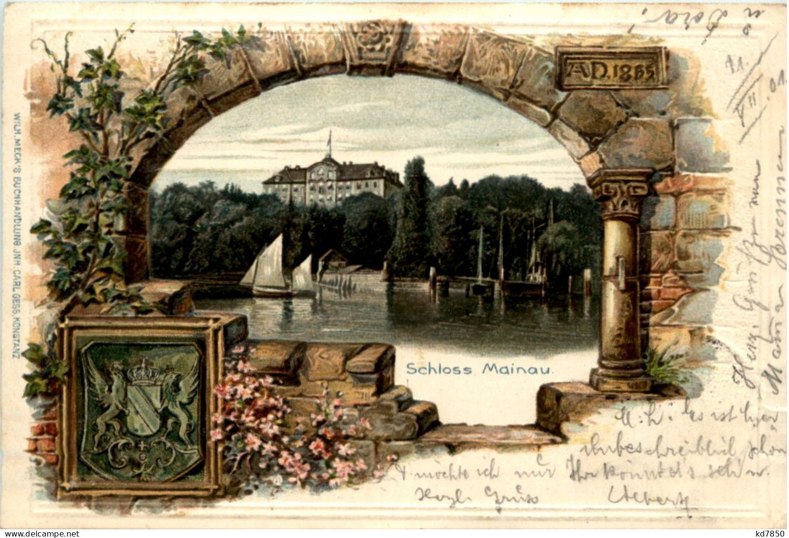 Schloss Mainau - Prägekarte - Litho - Konstanz