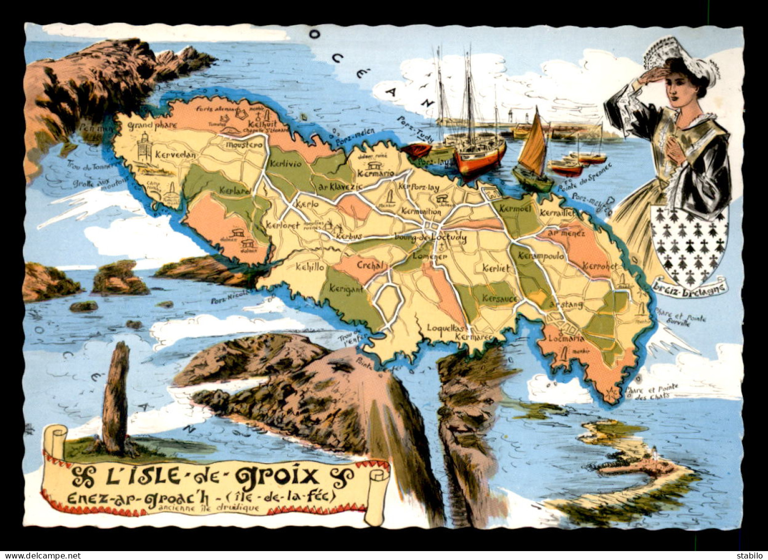 56 - ILE DE GROIX - CARTE GEOGRAPHIQUE ILLUSTREE - Groix