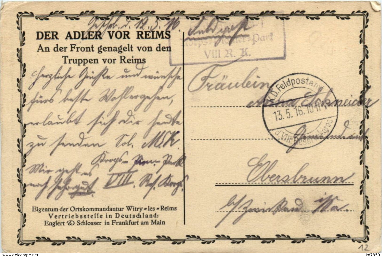 Der Adler Vor Reims - Feldpost - Weltkrieg 1914-18