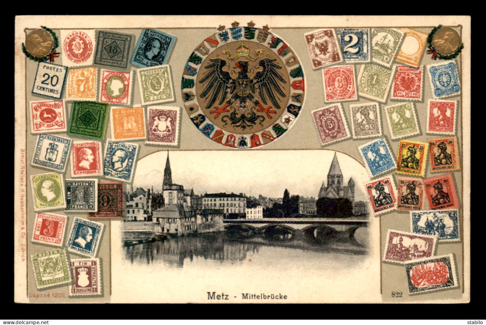 57 - METZ - MITTELBRUCKE - CARTE GAUFREE EN RELIEF - TIMBRES ET BLASONS - Metz