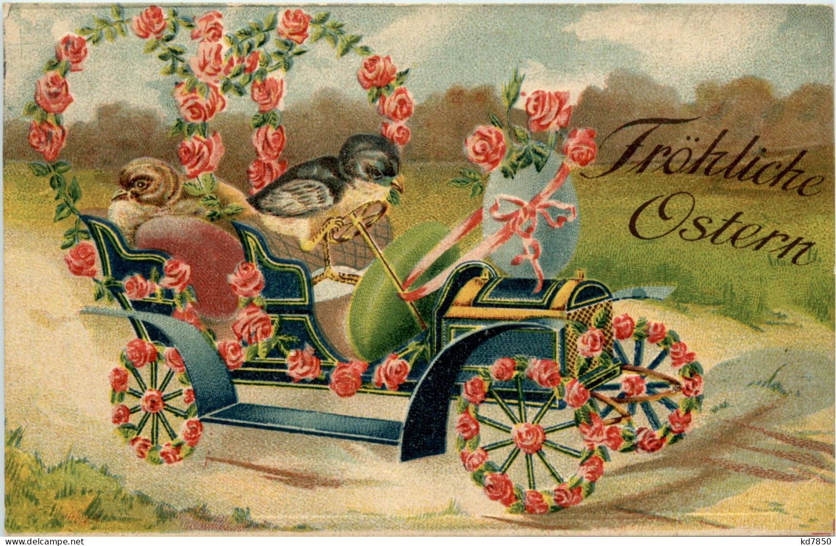 Ostern - Auto Car - Prägekarte - Pascua