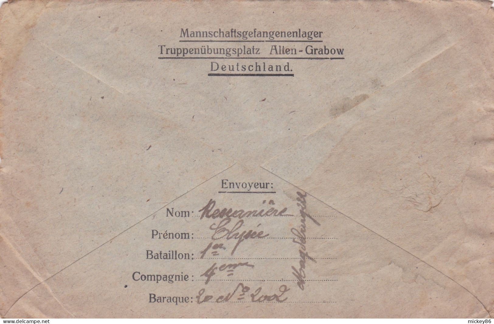 Guerre 14-18 -1918--lettre Censurée D' ALTEN-GRADOW  Pour LAROQUE D'OLMES-09--Cachets--courrier Inclus - Guerre De 1914-18