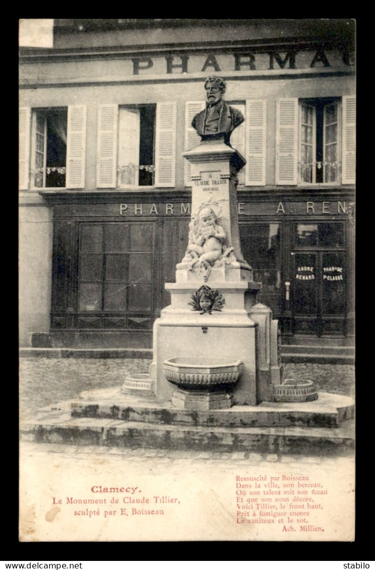 58 - CLAMECY - LE MONUMENT DE CLAUDE TILLIER - SCULPTURE DE. BOISSEAU - Clamecy