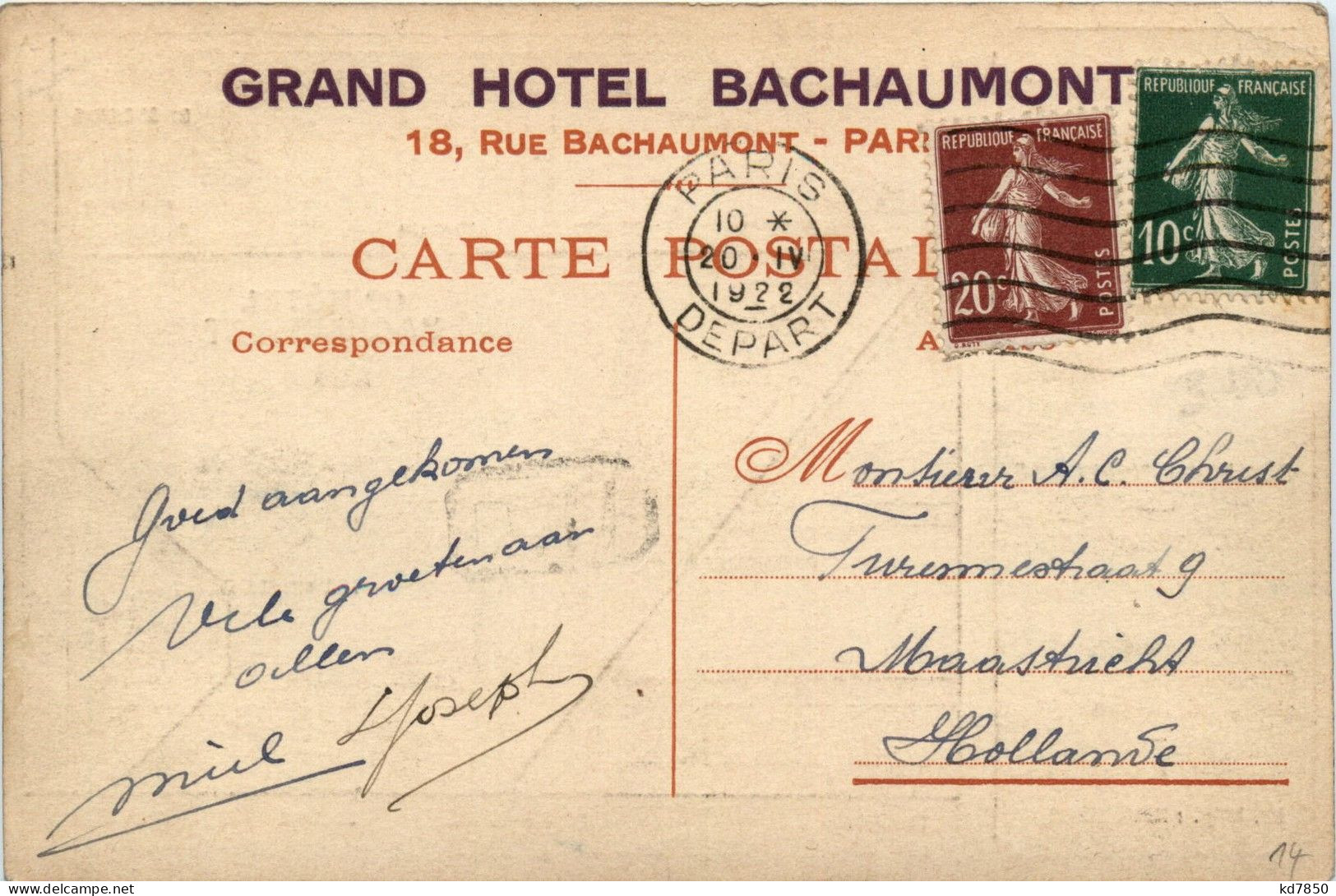 Paris - Le Grand Hotel Bachaumont - Cafés, Hoteles, Restaurantes