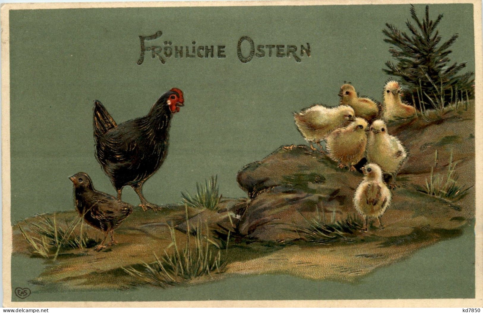 Ostern - Geflügel - Chicken - Prägekarte - Pascua