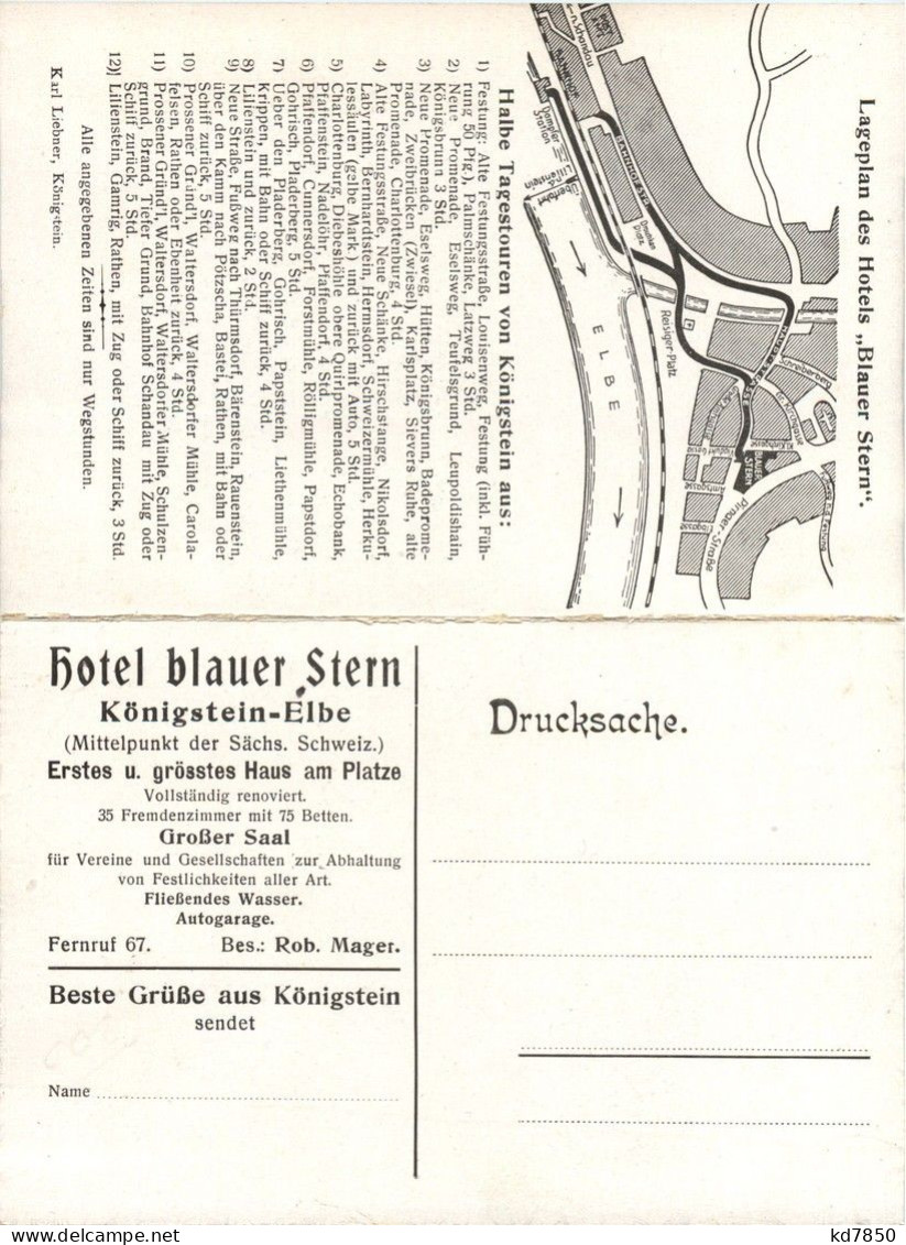 Königstein Elbe - Hotel Blauer Stern - Klappkarte - Koenigstein (Saechs. Schw.)